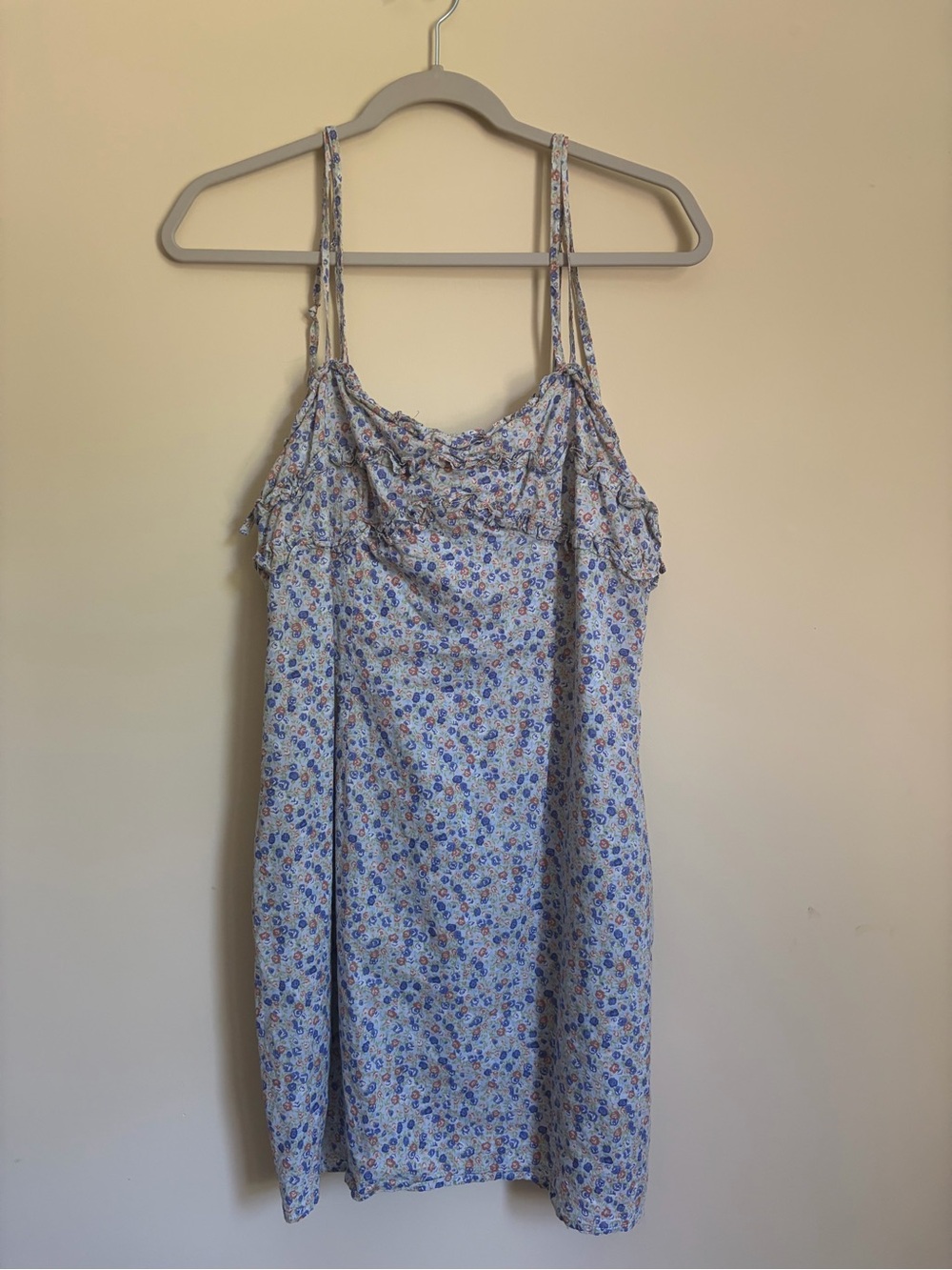 Storia Blue Floral Ruffle-Trim Mini Dress